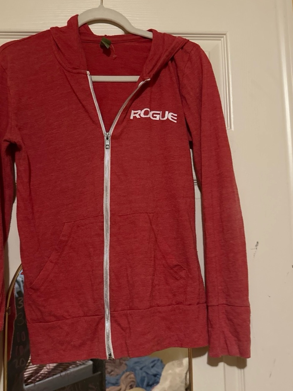 Rouge! red crewneck tee with woven brand tag